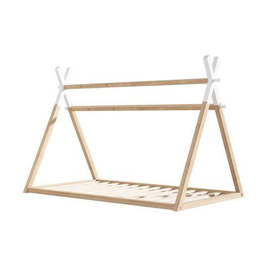 Oikiture Kids Bed Frame Wooden Timber King Single Teepee House Frame Beds 1unit