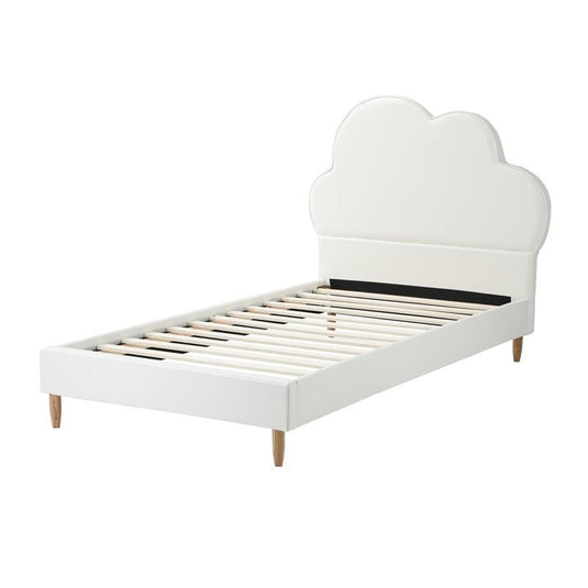 Oikiture Bed Frame Single Size Cloud Kids Bed Frame Leather White