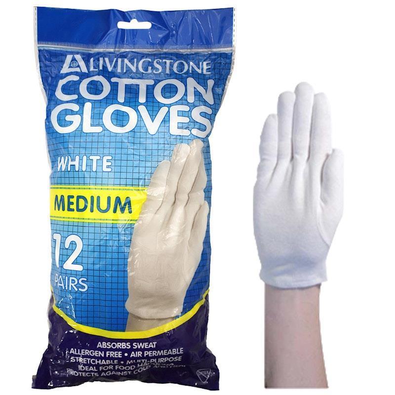 Load image into Gallery viewer, Livingstone Cotton Gloves Medium 12 Pairs/Bag
