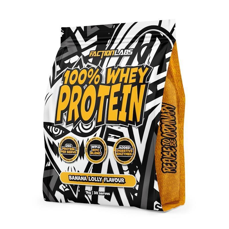 Load image into Gallery viewer, Faction Labs 100% Whey Protein - 30 serves Banana Lolly
