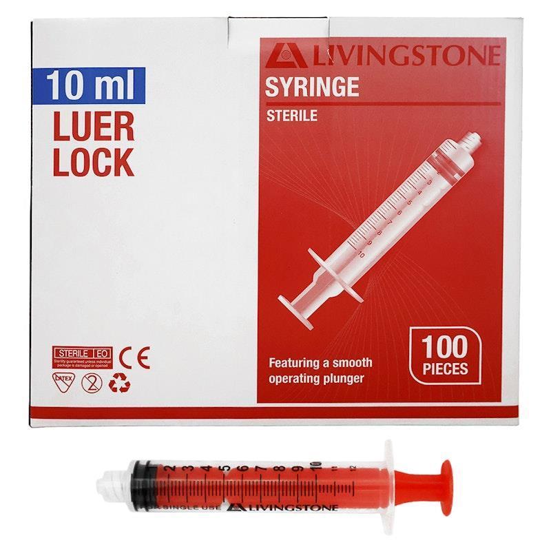 Load image into Gallery viewer, Livingstone Syringe Luer Lock Tip Red Plunger Sterile 10ml 100 Pieces/Box
