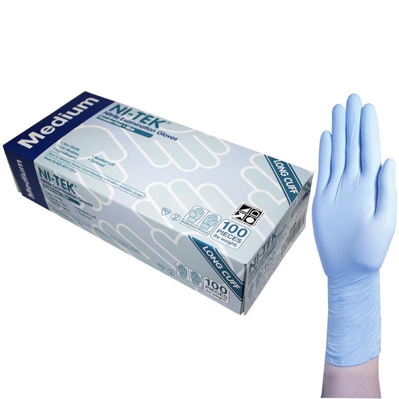 Load image into Gallery viewer, NI-TEK Nitrile Examination Gloves Long Cuff AS NZ Powder Free Medium 100 Pieces/Box
