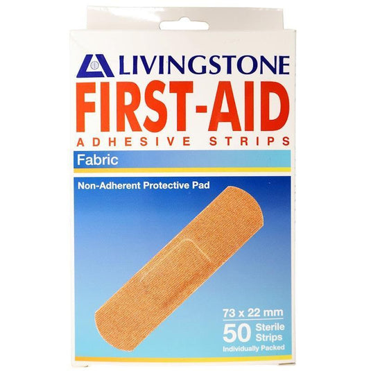 Livingstone Adhesive Fabric First Aid Strips with Pad Sterile 73 x 22mm 50 Pieces/Box