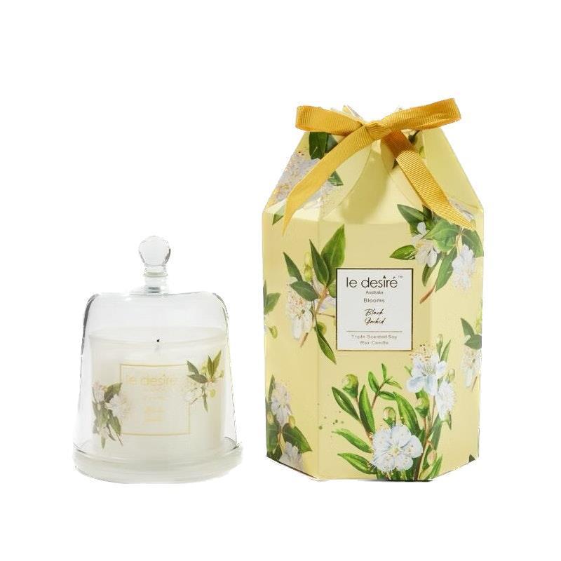 Load image into Gallery viewer, Le Desire Black Orchid - Blooms Soy Candle with Glass Cloche 120g
