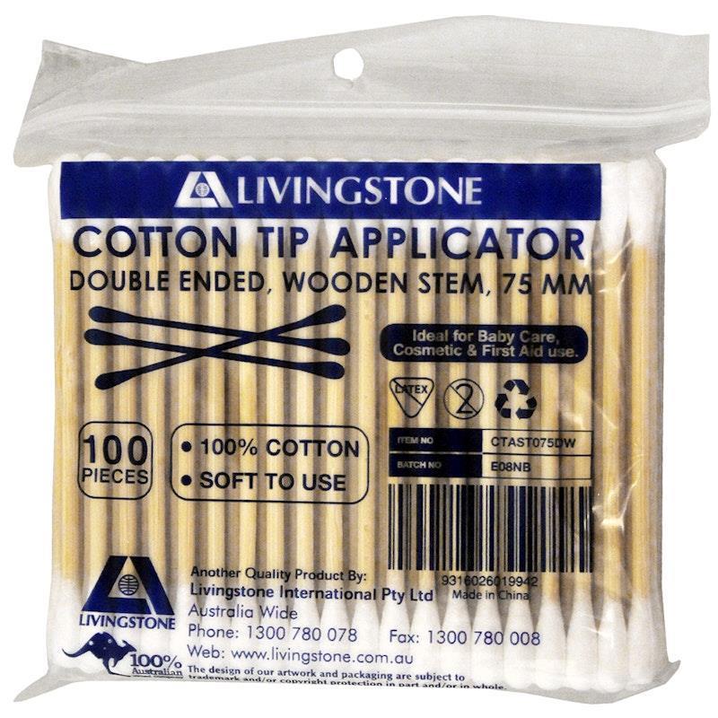 Load image into Gallery viewer, Livingstone Cotton Tip Applicator Double Tipped Biodegradable Wooden Stem 7.5cm 100 Pieces/Pack
