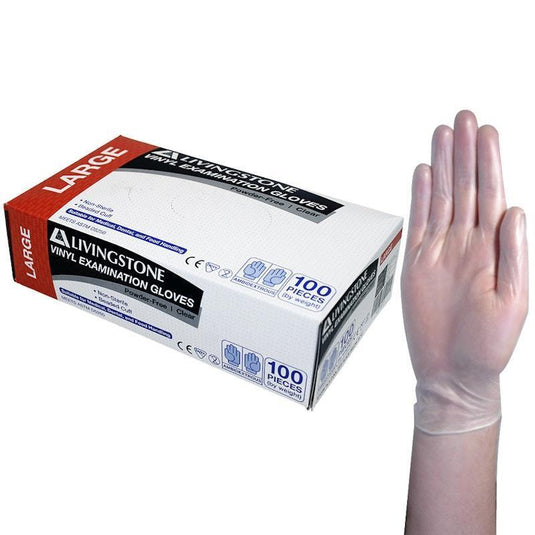 Livingstone Vinyl Examination Gloves ASTM Powder Free Large 100 Pieces/Box