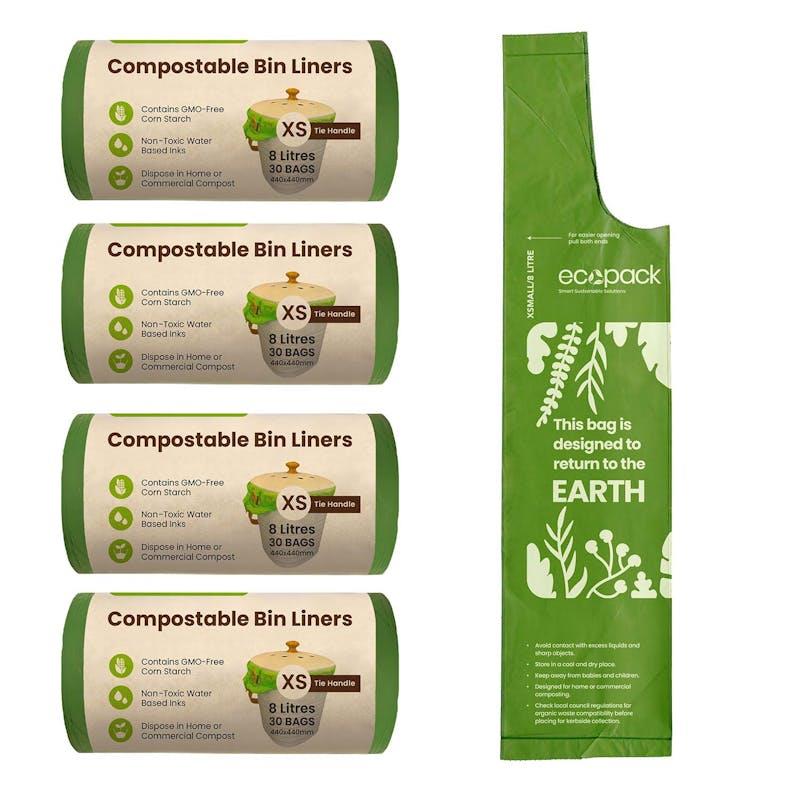 Load image into Gallery viewer, Ecopack 8L Compostable Bin Liners Green Bundle XSmall 4 Rolls/120 Bags
