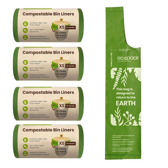 Ecopack 8L Compostable Bin Liners Green Bundle XSmall 4 Rolls/120 Bags
