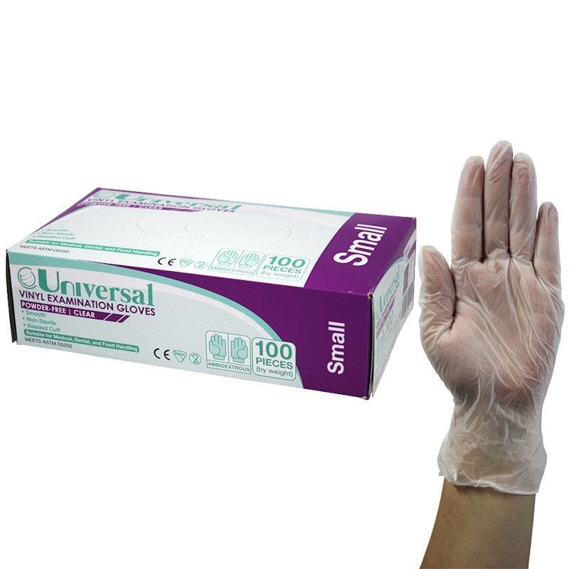 Load image into Gallery viewer, Universal Vinyl Examination Gloves ASTM Powder Free Small 100 Pieces/Box
