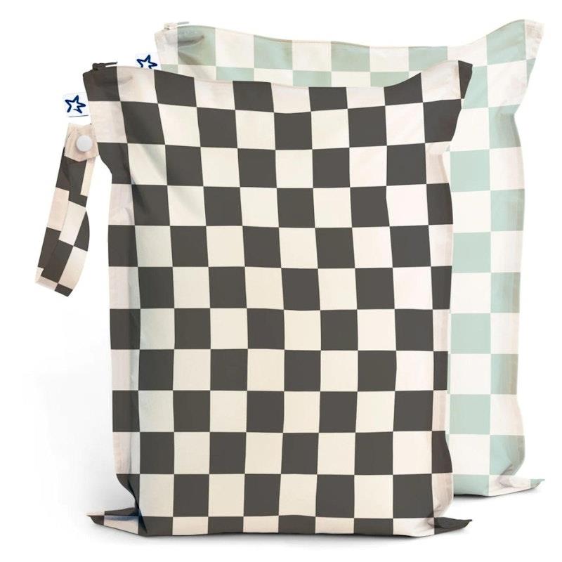 Load image into Gallery viewer, Tiny Twinkle Mess Proof Wet Bag 2 Pack Black &amp; Sage Checkers
