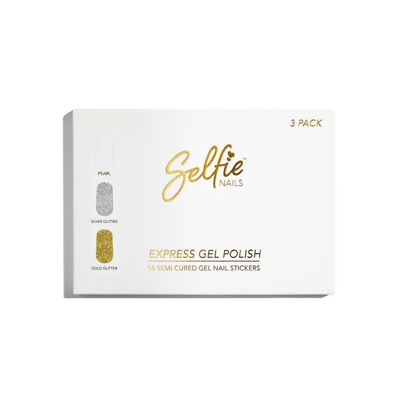 Load image into Gallery viewer, Selfie Nails Express Gel Polish Pearl / Silver Glitter / Gold Glitter Mixed Pack
