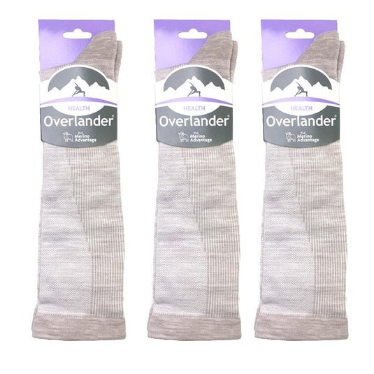 Overlander 3 Pairs of Women's Merino Wool Health Compression Socks - Sandstone Melange Size 2-8
