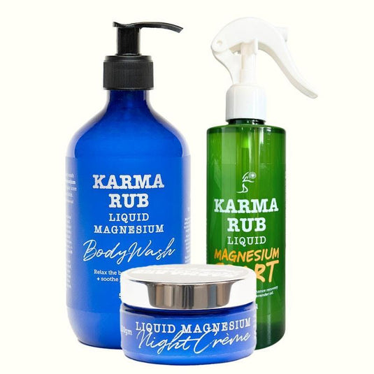 Karma Rub Magnesium Body Wash, Sports Spray, Night Cream Bundle
