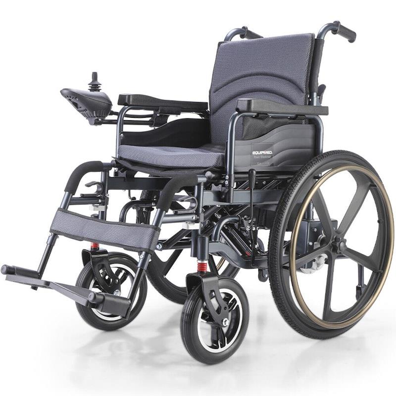 Load image into Gallery viewer, Equipmed Electric Wheelchair Folding Long Range 24" Rear Wheels Black

