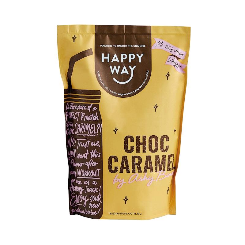 Load image into Gallery viewer, Happy Way Ashy Bines Choc Caramel Vegan Protein Powder 500g

