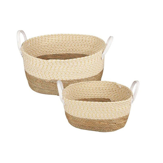 Living Today 2-Piece Woven Cattail Storage Basket Set Bundle