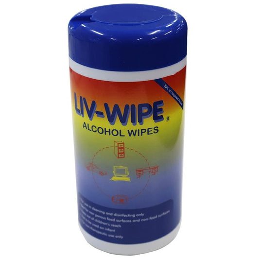Liv-Wipe Antibacterial 70% Isopropyl Alcohol 100 Wipes 1tub