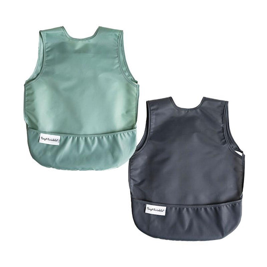 Tiny Twinkle Mess Proof Apron Bib 2 Pack - Sage, Charcoal Large