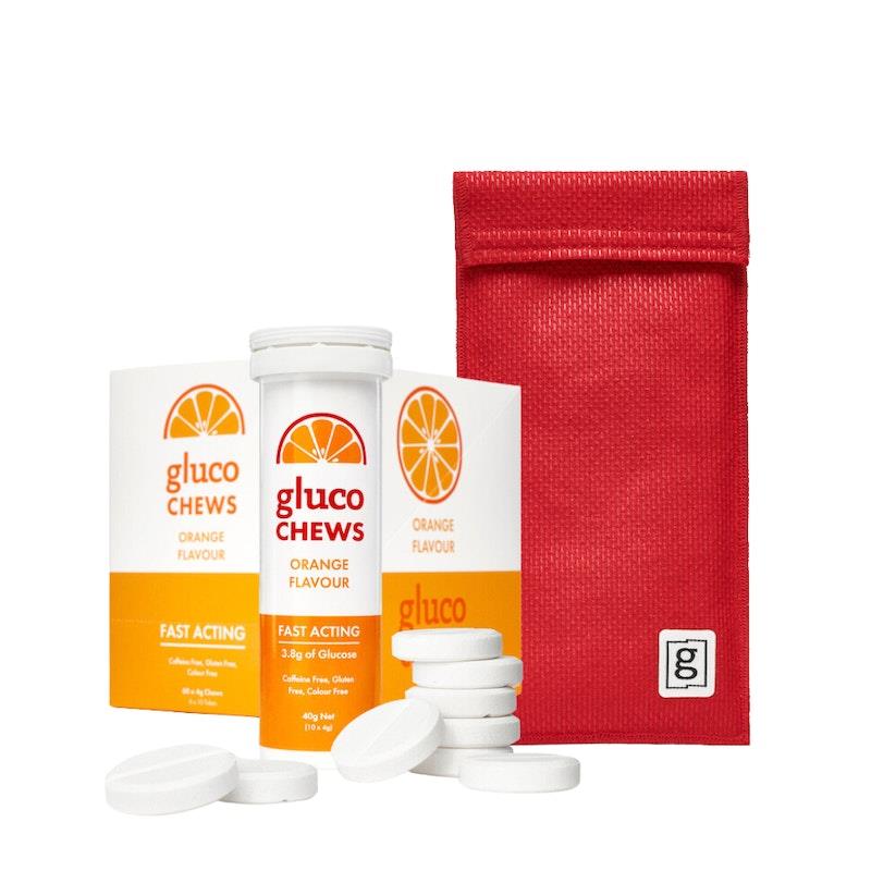 Load image into Gallery viewer, Glucology 2 Pen Cooling Pouch + 6 tubes Fast Acting Glucochews 2 Pen Cooling Pouch (Red) + 6 tubes Fast Acting Glucochews - Orange (6x10)
