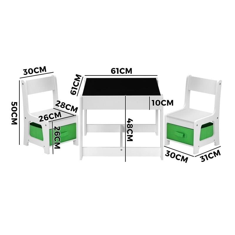 Load image into Gallery viewer, Oikiture Kids Table and Chair Set Storage Box Toys Wooden Play Activity Desk Green &amp; White
