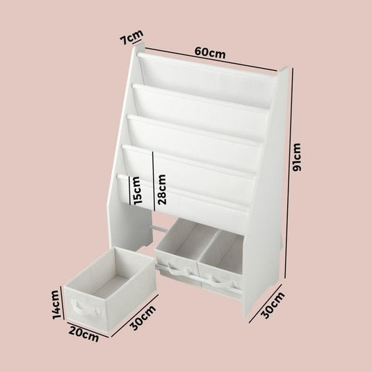 Oikiture Kids Bookshelf Toy Storage Box Organiser Display Shelf DIY Storage Rack White
