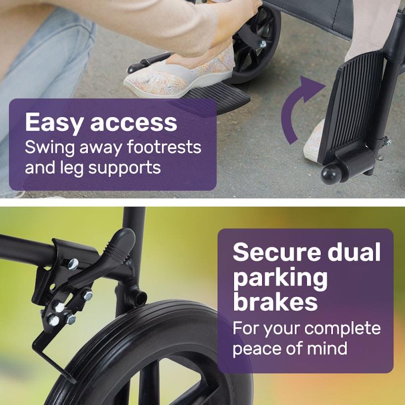 Load image into Gallery viewer, Equipmed Folding Transit Manual Wheelchair For S-XL Black
