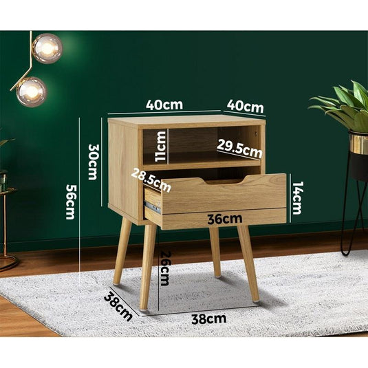 Oikiture Bedside Table Drawers Side Tables Nightstand Bedroom Cabinet Wood Natural