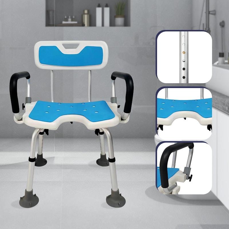 Load image into Gallery viewer, Orthonica Shower Chair - Blue with Adjustable Armrests
