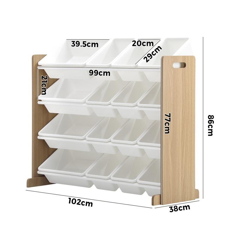 Load image into Gallery viewer, Oikiture Kids Toy Box Organiser 16 Bins Display Shelf Storage Rack Drawer White &amp; Wooden
