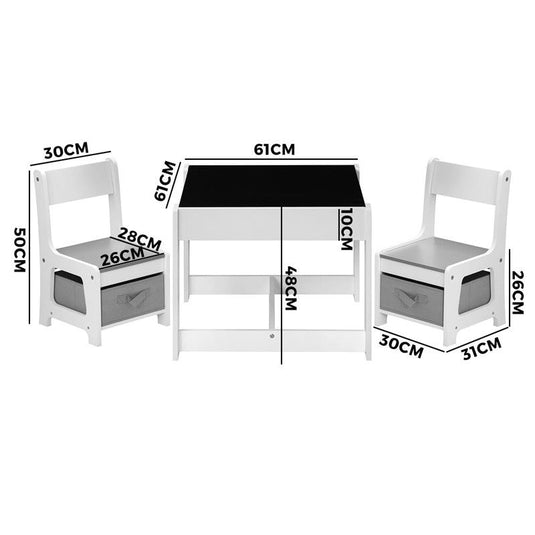 Oikiture Kids Table and Chairs Set Activity Play Study Desk w/ Toys Storage Box White & Grey