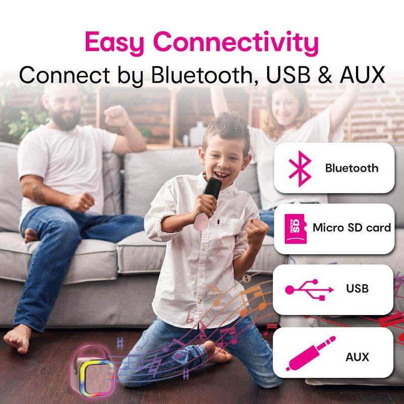Load image into Gallery viewer, Laser Mini Karaoke Speaker with 2 Wireless Microphones Pink
