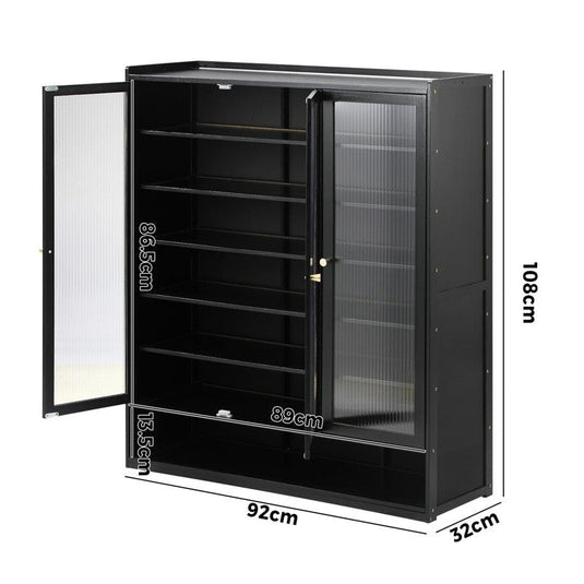 Oikiture Shoe Cabinet Shoes Storage Rack Organiser 3 Doors Shelf Black