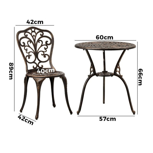 Livsip Bistro Furniture Setting 3 Piece Chairs Table Patio Indoor/Outdoor Set Bronze