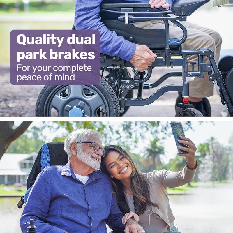 Load image into Gallery viewer, Equipmed Power Electric Wheelchair Longrange For S-XL 16" Wheels Black &amp; Blue
