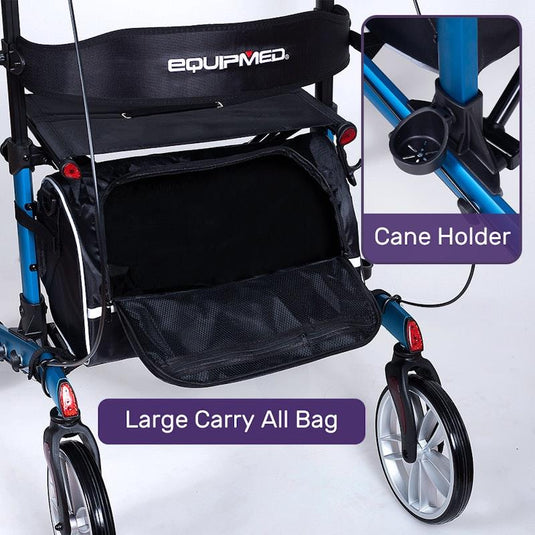 Equipmed Upright Rollator Walker With Forearm Support Rests Blue