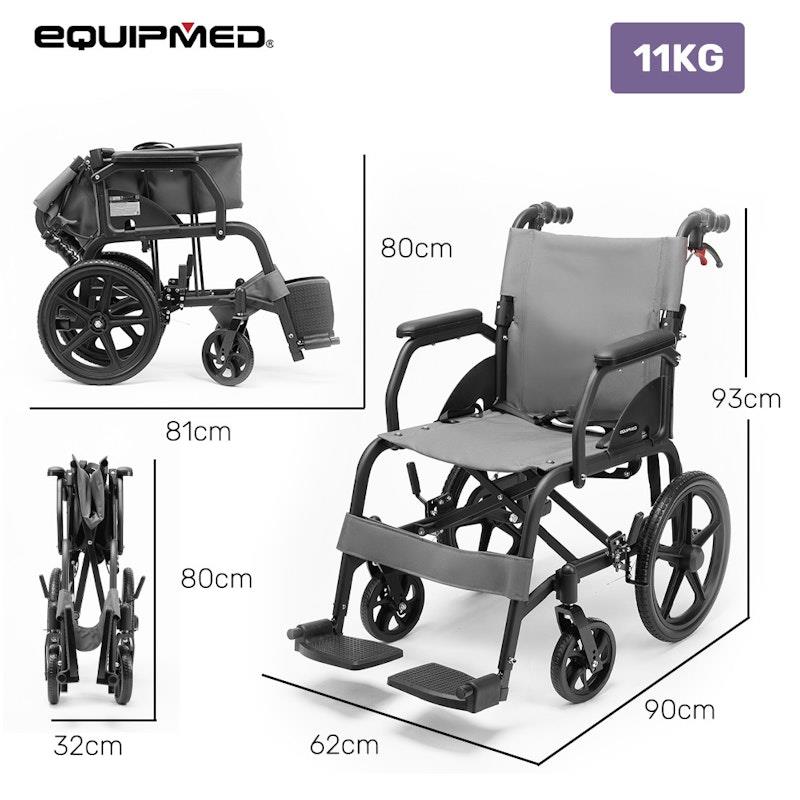 Load image into Gallery viewer, Equipmed Folding Transit Wheelchair Lightweight Grey

