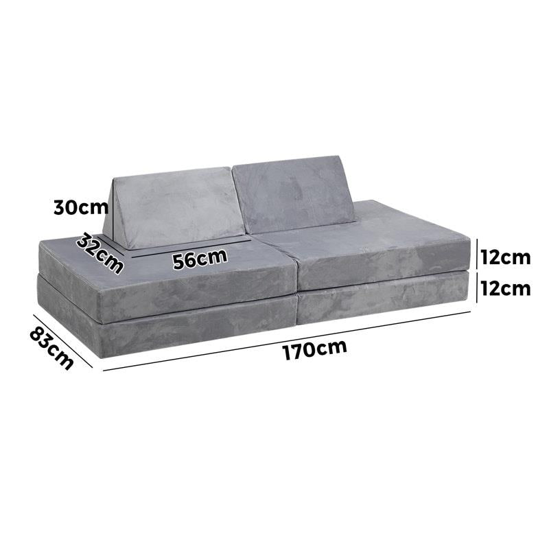 Load image into Gallery viewer, Oikiture 4 Pieces Kids Sofa Play Couch Modular Lounge Cushion Convertible Playset Grey
