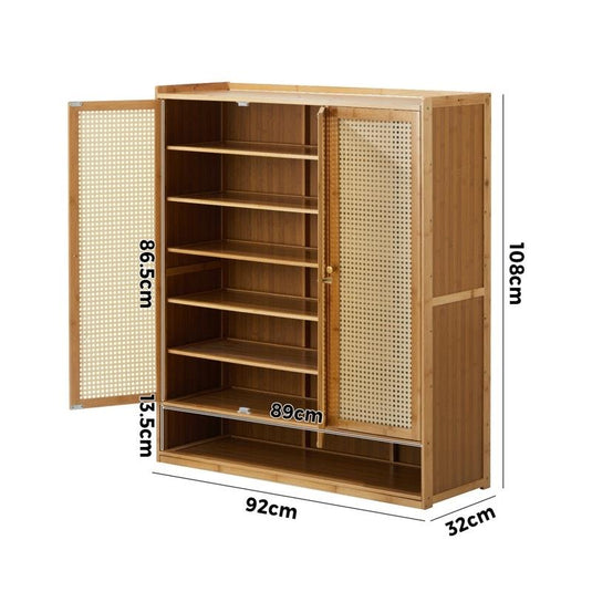 Oikiture Shoe Storage Cabinet Shoes Rack Organiser 7 Tier Shelf Rattan Brown