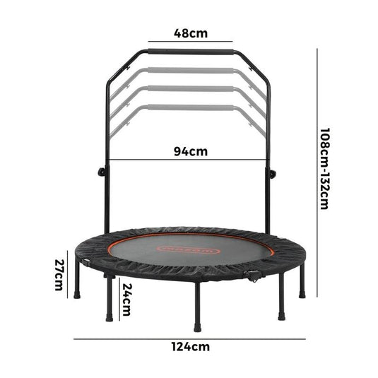 Mazam 48" Trampoline Round Fitness Rebounder Handrail Jumping Exercise Home Gym Black