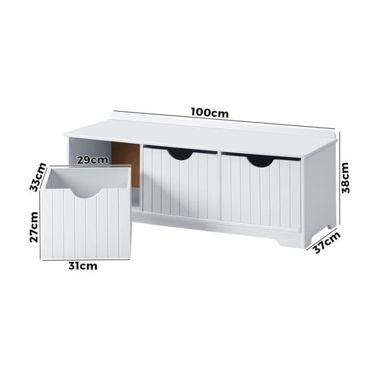 Oikiture Kids Toy Box Chest Storage Box Children Room Organiser Seating Bench White