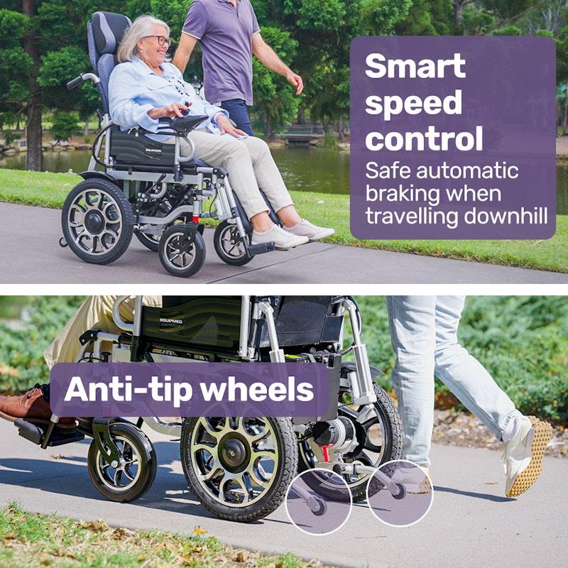 Load image into Gallery viewer, Equipmed Power Electric Wheelchair Longrange Auto Recline Grey &amp; Black
