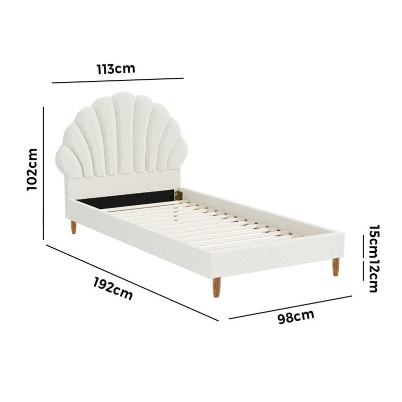 Load image into Gallery viewer, Oikiture Bed Frame Single Size Scallop-Shape Bedhead Boucle White
