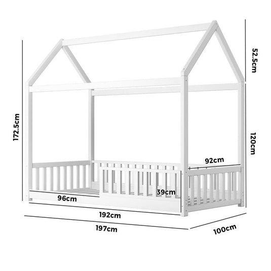 Oikiture Bed Frame Kids Wooden Timber House Frame Single