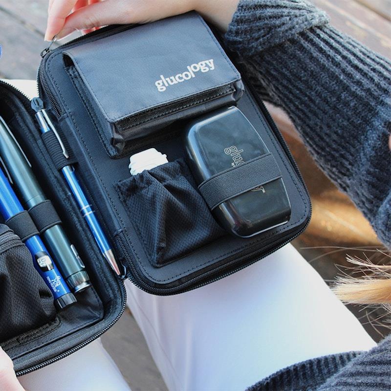 Load image into Gallery viewer, Glucology Travel Case Plus with Extra Storage for Blood Glucose Monitors Blue
