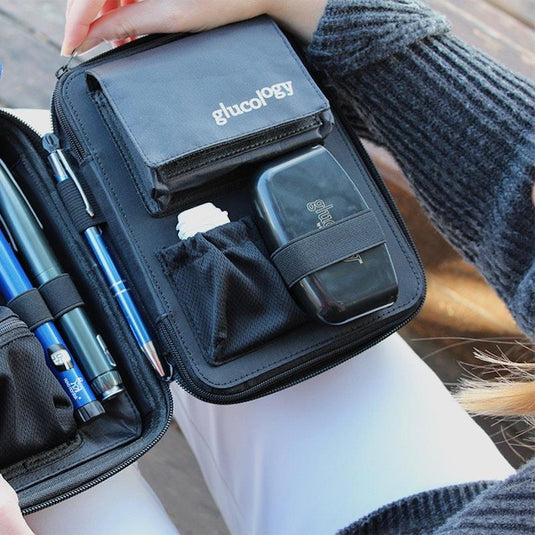 Glucology Travel Case Plus with Extra Storage for Blood Glucose Monitors Blue