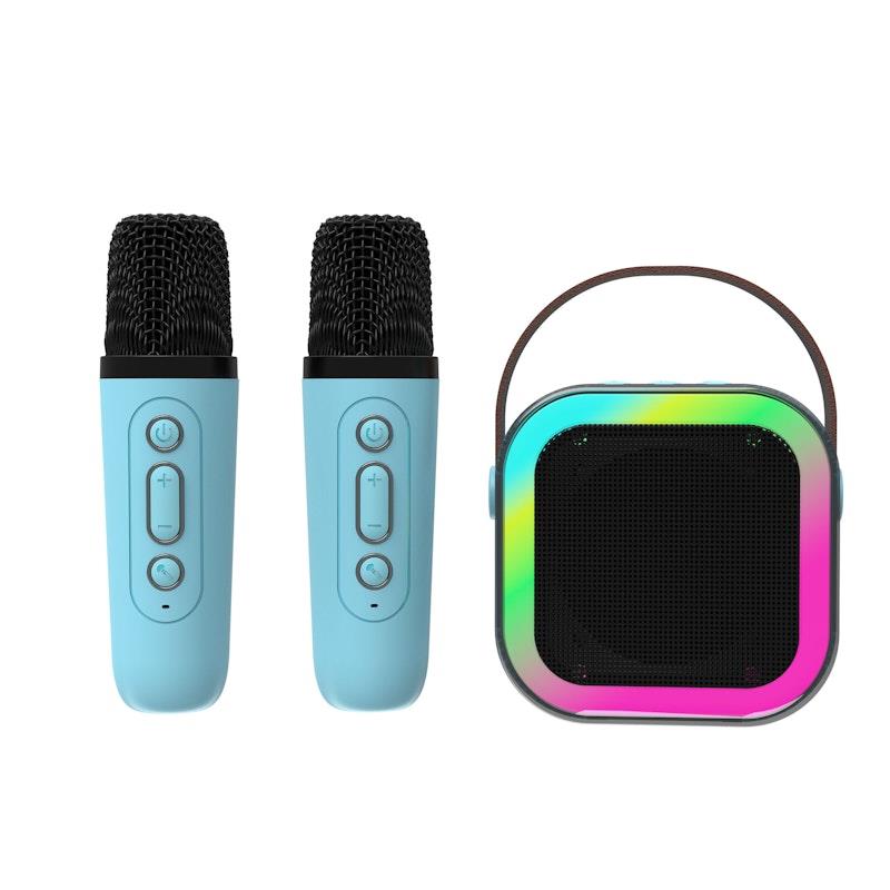 Load image into Gallery viewer, Laser Mini Karaoke Speaker with 2 Wireless Microphones Blue
