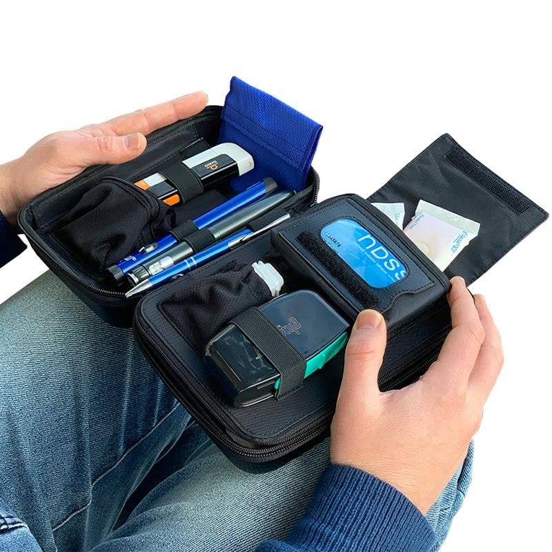 Load image into Gallery viewer, Glucology Travel Case Plus with Extra Storage for Blood Glucose Monitors Red

