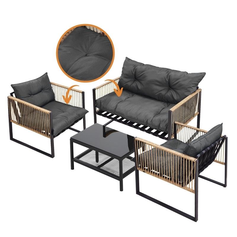 Load image into Gallery viewer, Livsip 4 Piece Outdoor Furniture Setting Garden Patio Lounge Sofa Table Chairs Set
