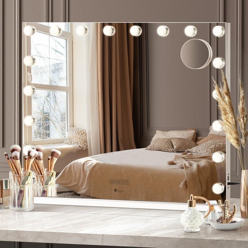 Load image into Gallery viewer, Oikiture Bluetooth Hollywood Makeup Mirror 18 LED Light Vanity Mirrors White
