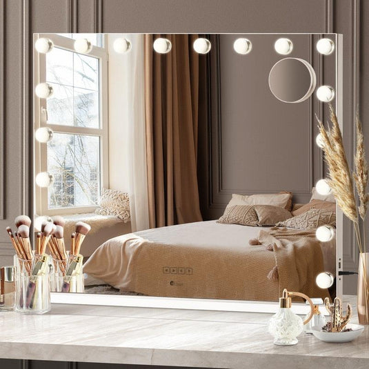 Oikiture Bluetooth Hollywood Makeup Mirror 18 LED Light Vanity Mirrors White